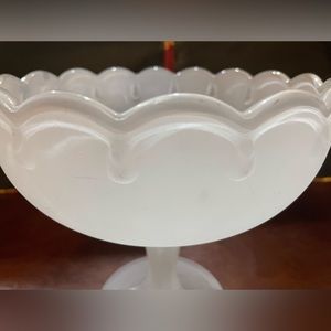 Vintage Indiana Glass Frosted Teardrop Scalloped Pedestal Compote